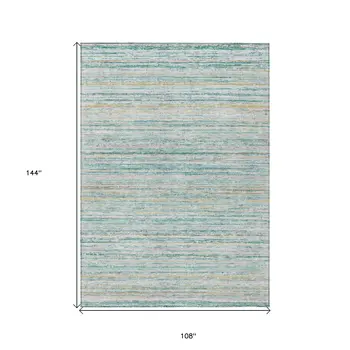 9' X 12' Teal Blue Striped Washable Indoor Outdoor Area Rug