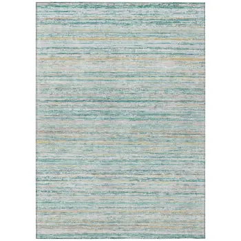 9' X 12' Teal Blue Striped Washable Indoor Outdoor Area Rug