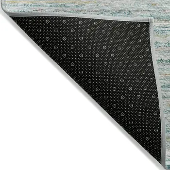 9' X 12' Teal Blue Striped Washable Indoor Outdoor Area Rug