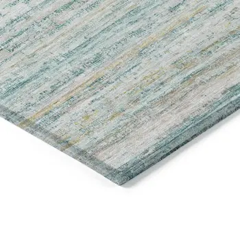 9' X 12' Teal Blue Striped Washable Indoor Outdoor Area Rug