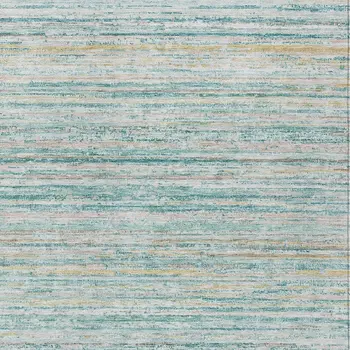 9' X 12' Teal Blue Striped Washable Indoor Outdoor Area Rug