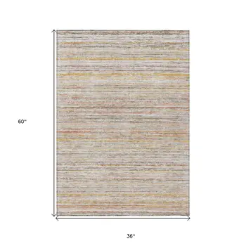 3' X 5' Terra Cotta Striped Washable Indoor Outdoor Area Rug