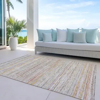 3' X 5' Terra Cotta Striped Washable Indoor Outdoor Area Rug