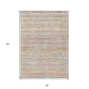 5' X 8' Terra Cotta Striped Washable Indoor Outdoor Area Rug