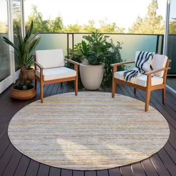 8' Terra Cotta Round Striped Washable Indoor Outdoor Area Rug