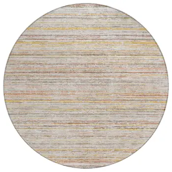 8' Terra Cotta Round Striped Washable Indoor Outdoor Area Rug