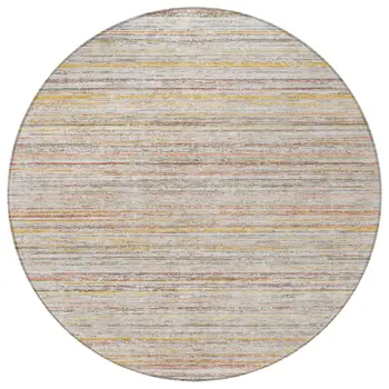 8' Terra Cotta Round Striped Washable Indoor Outdoor Area Rug