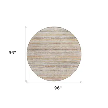 8' Terra Cotta Round Striped Washable Indoor Outdoor Area Rug