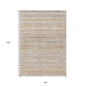 8' X 10' Terra Cotta Striped Washable Indoor Outdoor Area Rug