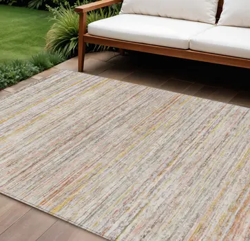 8' X 10' Terra Cotta Striped Washable Indoor Outdoor Area Rug