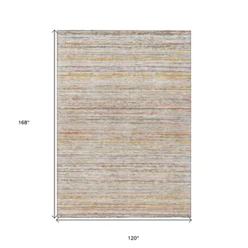 10' X 14' Terra Cotta Striped Washable Indoor Outdoor Area Rug