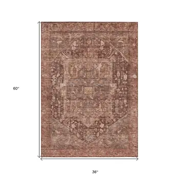 3' X 5' Burgundy Medallion Washable Indoor Outdoor Area Rug