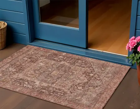 3' X 5' Burgundy Medallion Washable Indoor Outdoor Area Rug