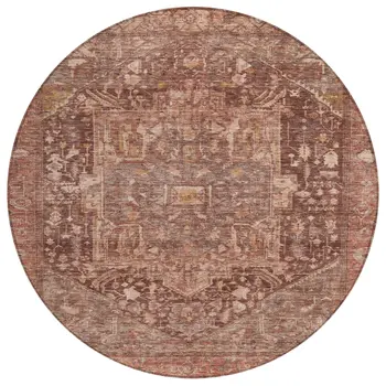 8' Burgundy Round Medallion Washable Indoor Outdoor Area Rug