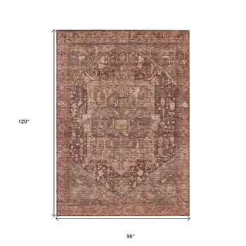8' X 10' Burgundy Medallion Washable Indoor Outdoor Area Rug