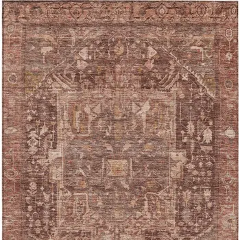 9' X 12' Burgundy Medallion Washable Indoor Outdoor Area Rug
