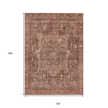 10' X 14' Burgundy Medallion Washable Indoor Outdoor Area Rug