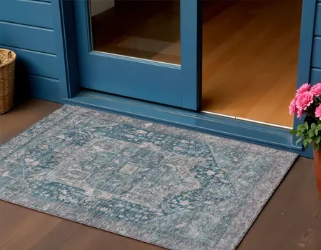 3' X 5' Blue Medallion Washable Indoor Outdoor Area Rug
