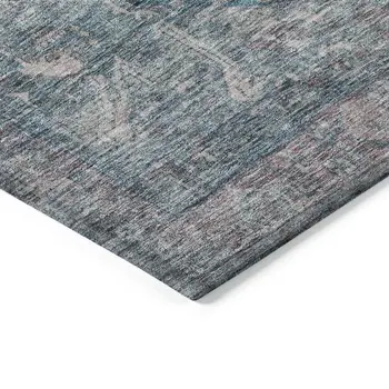 5' X 8' Blue Medallion Washable Indoor Outdoor Area Rug
