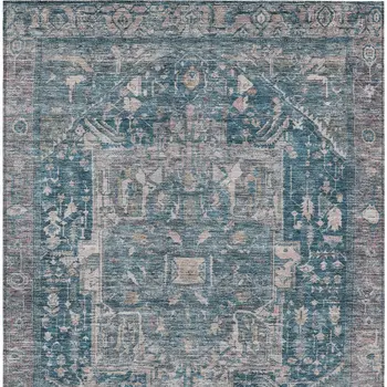 5' X 8' Blue Medallion Washable Indoor Outdoor Area Rug