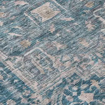 8' Blue Round Medallion Washable Indoor Outdoor Area Rug