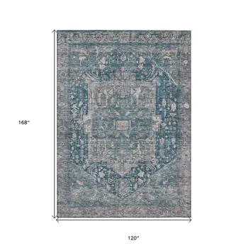 10' X 14' Blue Medallion Washable Indoor Outdoor Area Rug