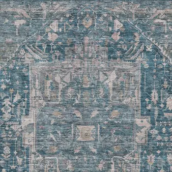 10' X 14' Blue Medallion Washable Indoor Outdoor Area Rug