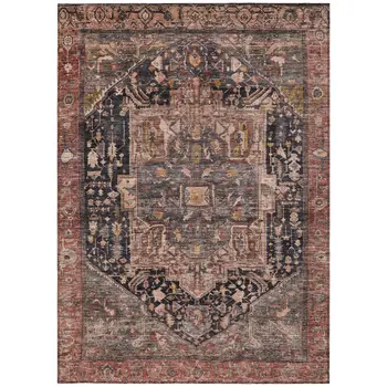 8' X 10' Charcoal Medallion Washable Indoor Outdoor Area Rug