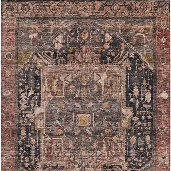 10' X 14' Charcoal Medallion Washable Indoor Outdoor Area Rug