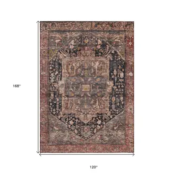 10' X 14' Charcoal Medallion Washable Indoor Outdoor Area Rug