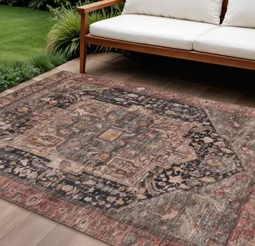 10' X 14' Charcoal Medallion Washable Indoor Outdoor Area Rug