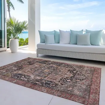 10' X 14' Charcoal Medallion Washable Indoor Outdoor Area Rug