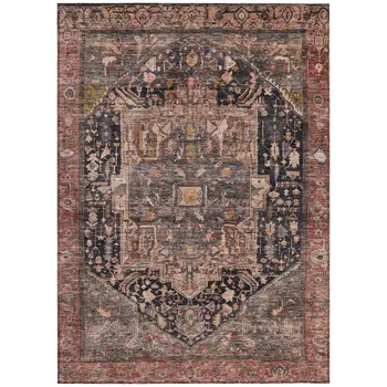 10' X 14' Charcoal Medallion Washable Indoor Outdoor Area Rug