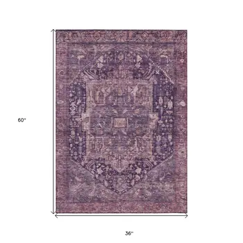 3' X 5' Eggplant Medallion Washable Indoor Outdoor Area Rug
