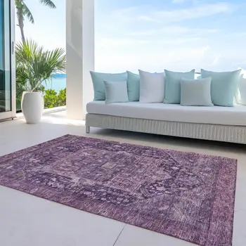 3' X 5' Eggplant Medallion Washable Indoor Outdoor Area Rug