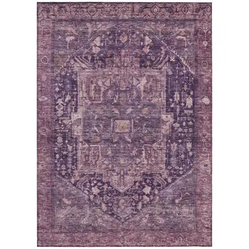 3' X 5' Eggplant Medallion Washable Indoor Outdoor Area Rug