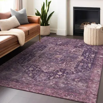 3' X 5' Eggplant Medallion Washable Indoor Outdoor Area Rug