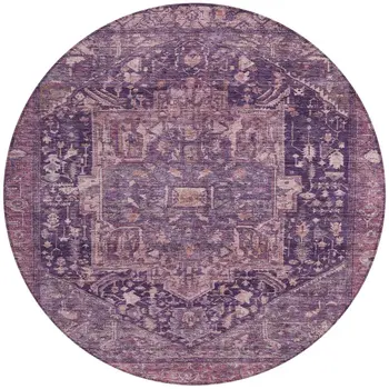 8' Eggplant Round Medallion Washable Indoor Outdoor Area Rug