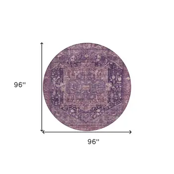 8' Eggplant Round Medallion Washable Indoor Outdoor Area Rug