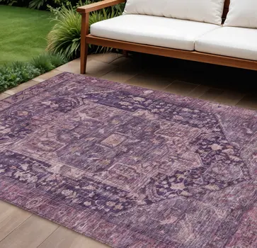 8' X 10' Eggplant Medallion Washable Indoor Outdoor Area Rug