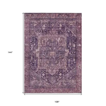 9' X 12' Eggplant Medallion Washable Indoor Outdoor Area Rug
