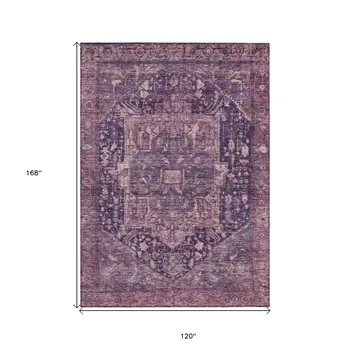 10' X 14' Eggplant Medallion Washable Indoor Outdoor Area Rug
