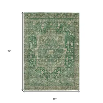 5' X 8' Emerald Medallion Washable Indoor Outdoor Area Rug