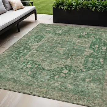 5' X 8' Emerald Medallion Washable Indoor Outdoor Area Rug