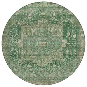 8' Emerald Round Medallion Washable Indoor Outdoor Area Rug