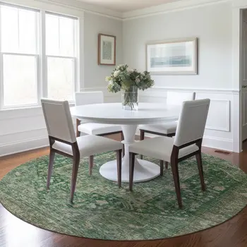 8' Emerald Round Medallion Washable Indoor Outdoor Area Rug