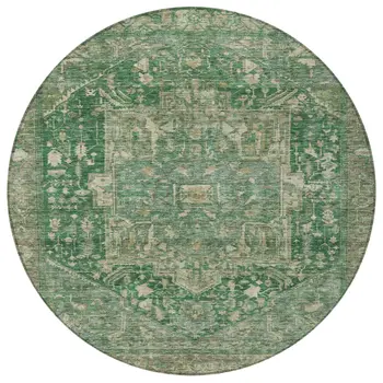 8' Emerald Round Medallion Washable Indoor Outdoor Area Rug