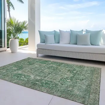 8' X 10' Emerald Medallion Washable Indoor Outdoor Area Rug
