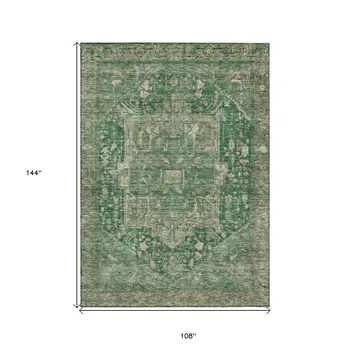 9' X 12' Emerald Medallion Washable Indoor Outdoor Area Rug