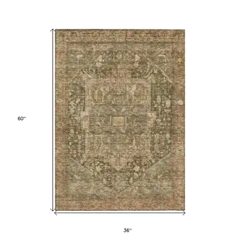 3' X 5' Fern Green Medallion Washable Indoor Outdoor Area Rug